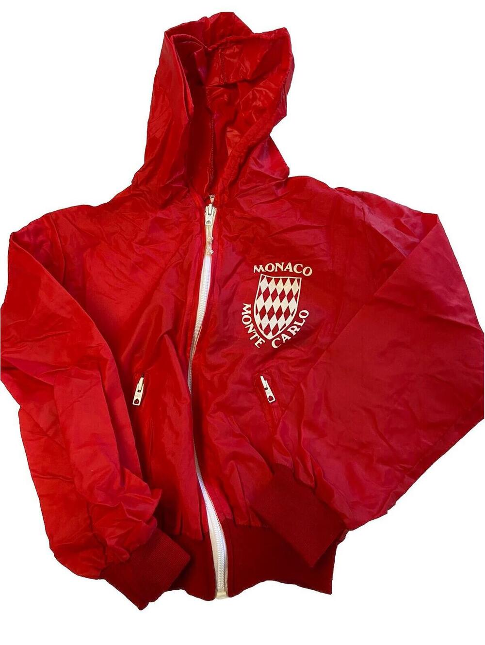 Boys VINTAGE Red Nylon Grand Prix De Monaco Monte Carlo Jacket Sz 1(cs)